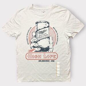 Miller High Life Beer Graphic T-Shirt Mens Small Cream Mad Engine Milwaukee USA